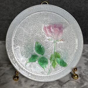 Cloisonné Plate 4.75” Rose White Round Vintage